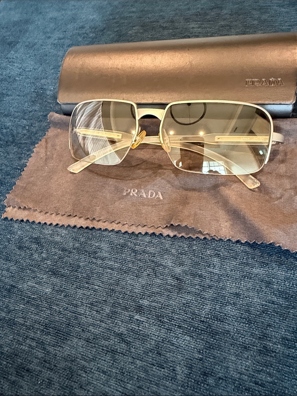 Prada Silver Matte Translucent Frame Sunglasses with Light Brown Lenses